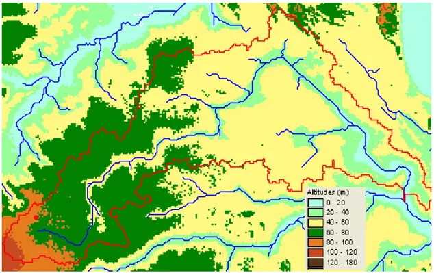 Figura 10 - Modelo Digital do Terreno da bacia do rio Pitimbu  Fonte: USGS (2006) tratado no Arcview 
