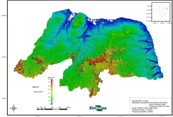 Figura 4  – Altimetria do Rio Grande do Norte. Fonte: Agritempo, 2010. 