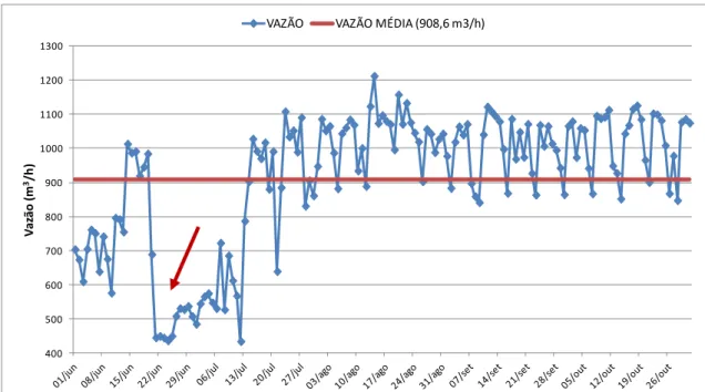 Figura 17: Variação temporal da vazão diária durante o período de monitoramento. 