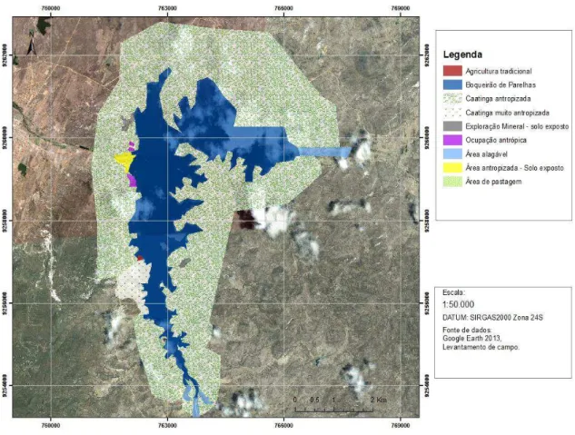 Figura 8. Mapa do uso e ocupação do solo da região do entorno do reservatório Boqueirão de  Parelhas, município de Parelhas, RN