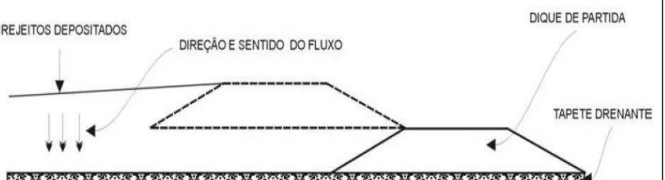 Figura 2.3: Concepção de fluxo gravitacional em uma pilha de rejeitos. 