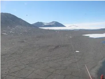 Figure 3. Helicopter view from of the polygonal ground in the F6 camp on Lake Fryxell in Taylor Valley  (McMurdo, Dry Valleys region, Antarctica) (Ball, 2010)