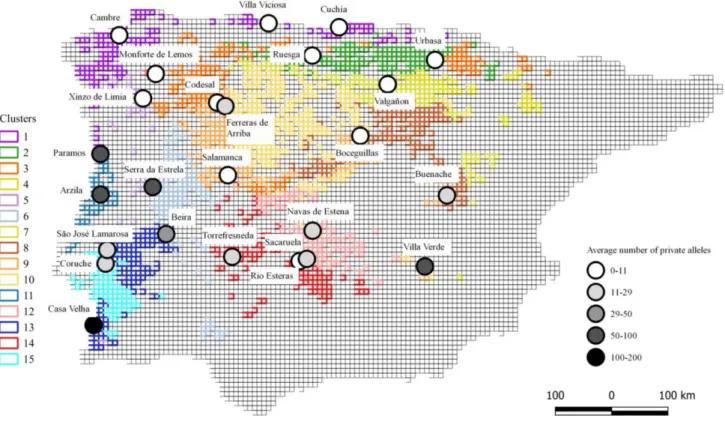 Figure 4.6 - Number of private alleles per location. 