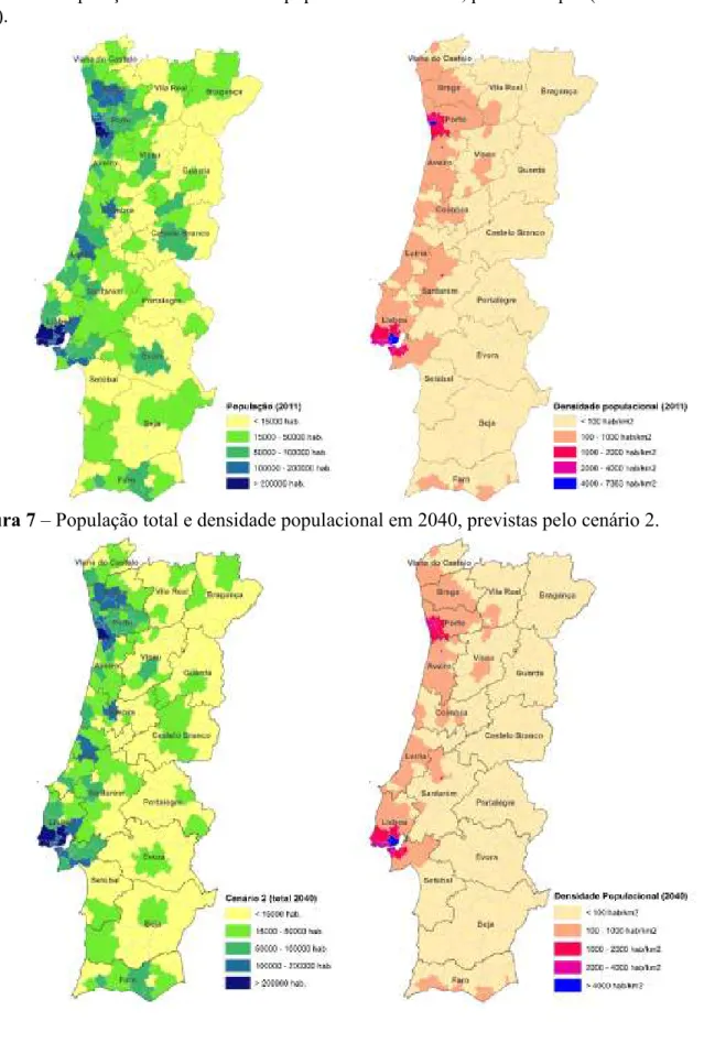 Figura 7 – População total e densidade populacional em 2040, previstas pelo cenário 2