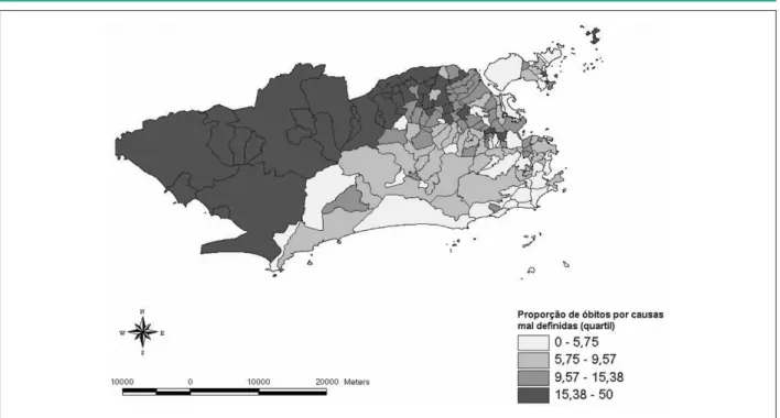 Figure 3 -  Distribution of the proportion of ill-deined causes in the municipality of Rio de Janeiro in 2000.