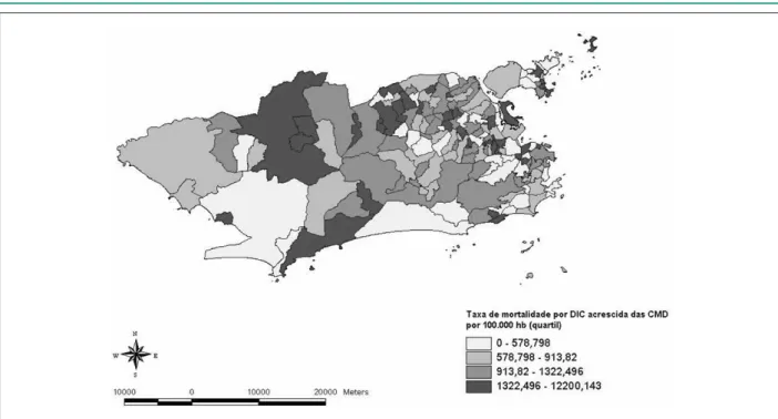 Figure 5 - Spatial distribution of the IHD mortality rate in the elderly plus ill-deined causes (IDC) in Rio de Janeiro in 2000.