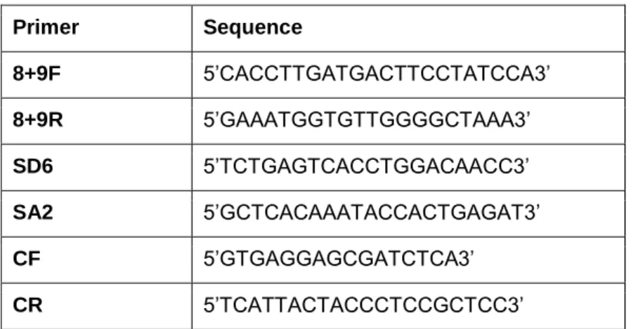 Table 1 - Nucleotide sequences of primers used in this study.  