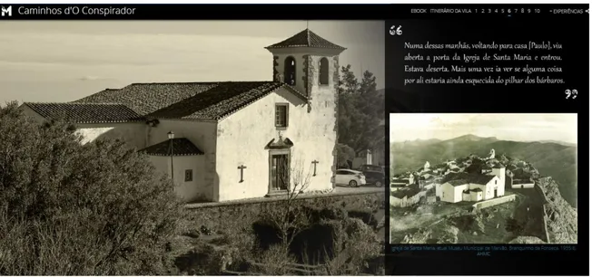 Figura 10. Screenshot do Story map com excerto do autor e imagens comparativas da Igreja de Santa  Maria (atual Museu Municipal) 