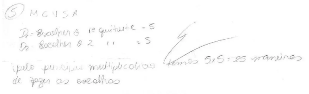 Figura 2.8: Erro cometido por aluno ao respoder a quest˜ao 05 da prova do Anexo A Aqui o erro foi que ele n˜ao percebeu que “MC” ´e igual a “CM”, ou seja, representa o mesmo pedido.
