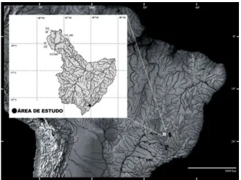 Figura 1. Área de estudo ao sul da bacia do Alto São Francisco,  sub-bacia do rio Paracatu em Presidente Olegário-MG.