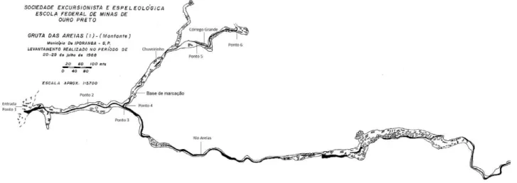 Figura 1. Mapa em planta da Caverna Areias de Cima, mostrando os pontos de coleta.