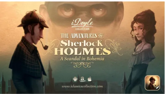 Figura 10 - Exemplo de página da aplicação The Interactive Adventures of Sherlock  Holmes (http://iclassicscollection.com/en/project/the-adventures-of-sherlock-holmes/)