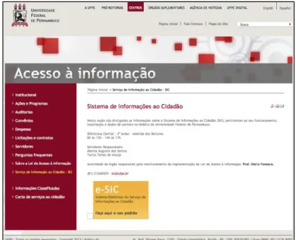 Figura 1: Sítio da UFPE para atender a transparência ativa determinada nos § 1º e  2º do artigo 8º da Lei nº 12.527/2011 