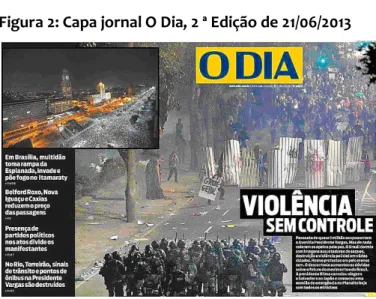 Figura 2: Capa jornal O Dia, 2 ª Edição de 21/06/2013 