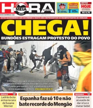 Figura 4: Capa do jornal Meia-Hora de Notícias edição nº 2714 em 21/06/2013, 2ª  versão 