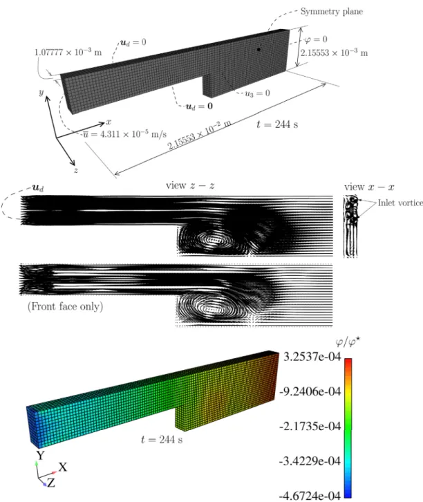 Fig. 8. 3D version of the variable width slab. With the addition of a symmetry plane, boundary conditions are similar to those of Fig
