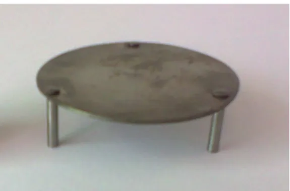 Figura 3-6 - Aparato utilizado como cátodo oco. Consiste em uma placa de aço inoxidável  apoiada por três hastes