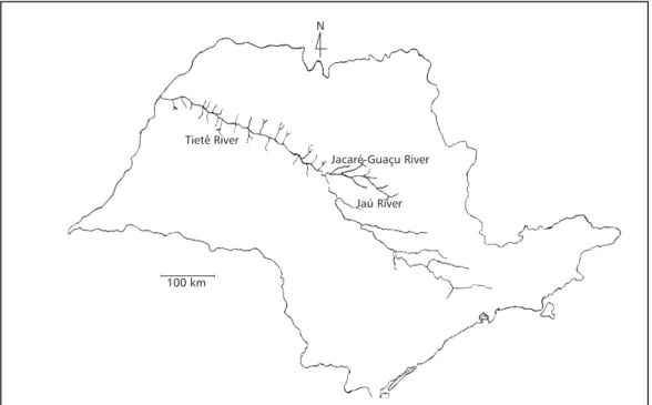 Fig. 3 — Location of Jacaré-Guaçu River and Jaú River in São Paulo State, Brazil.