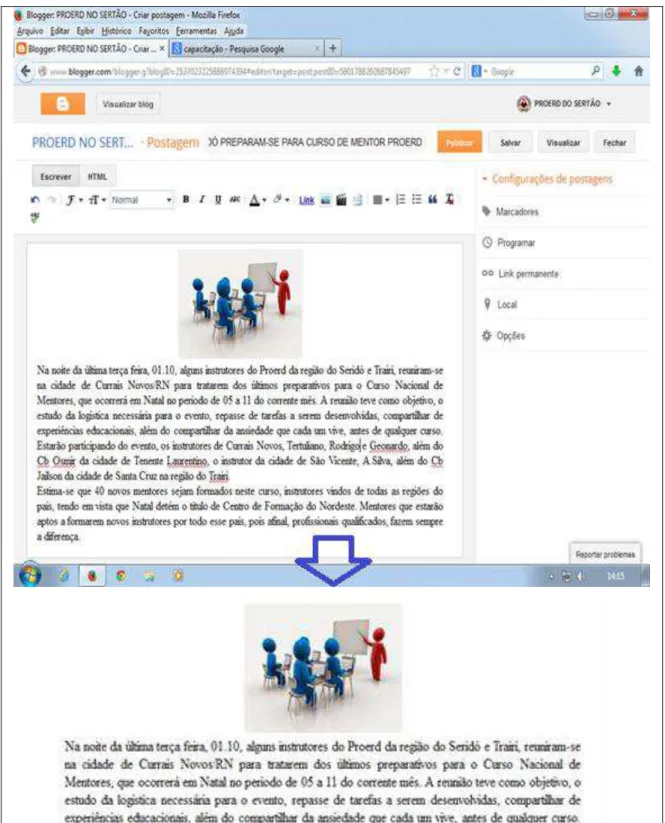Figura 4: Interface do editor de textos do blog 