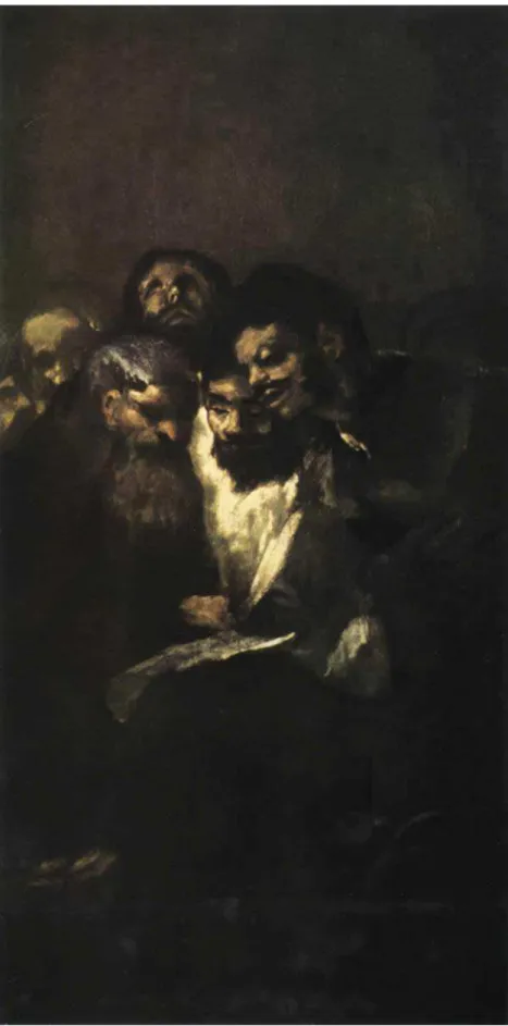 Figura 9: Francisco de Goya, Homens Lendo, 1819-1823  Técnica Óleo al secco trasladado para tela, 126 cm × 66 cm 