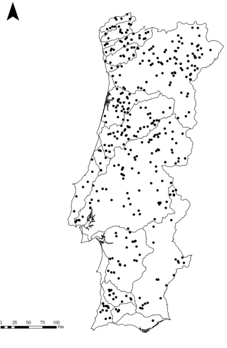 Figure 3.1 Map with the location of sampling sites in the principal Portuguese river basins
