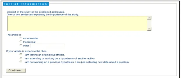 Figura 3: Autor, após entrar com os metadados bibliográficos, informa o tipo de raciocínio  usado no artigo 