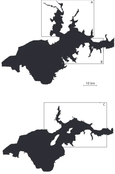 Fig. 4 — Sectors at Yaciretá dam processed with IDRISI to calculate potential areas for free floating plants development.