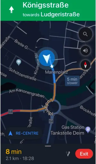 Figure 2: Google Maps navigation interface 
