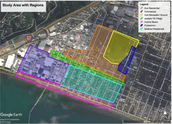 Figure 3: Study area and region map  (Base map from Google Earth, 2018 imagery) 