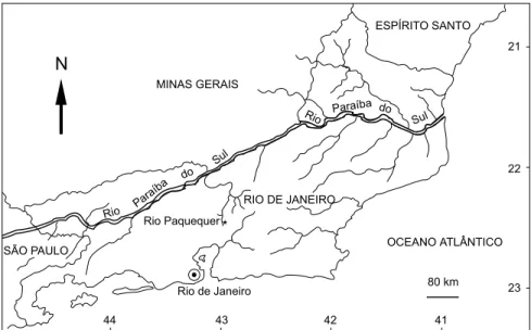Fig. 1 — Map of the State of Rio de Janeiro showing the location of the area of studies (Rio Paquequer, Teresópolis).