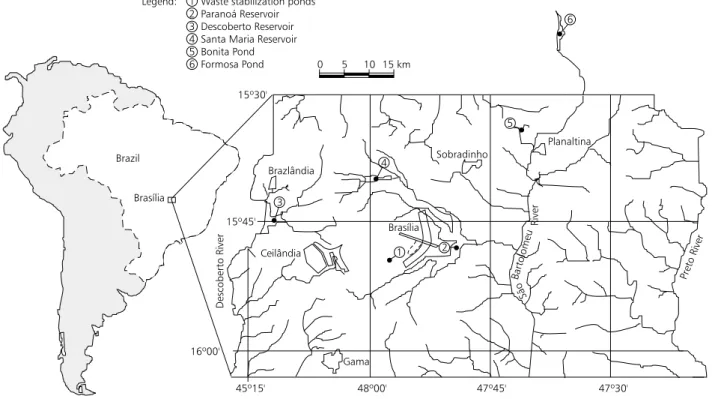 Fig. 1 — Location of the studied water bodies in the Federal District.