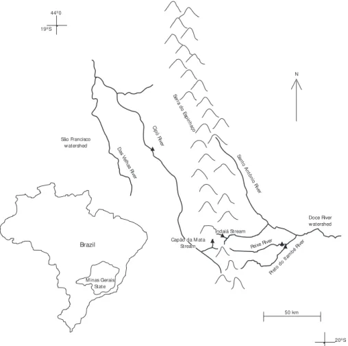 Fig. 1 — Map of the studied area with the studied ecosystems in Serra do Cipó.