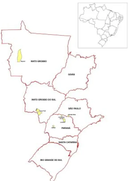 Figure 1. Sampling points of the Neotropical Brown Stink Bug E. heros populations.