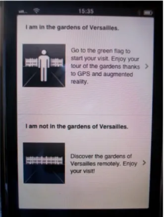 Figure 9 - Geolocation guides visitors  automatically through the Gardens of Versailles,   or view of a slideshow based on a Map,  independent of the user position 