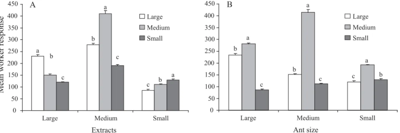 Fig. 3. Chromatographic pro ﬁ  le of the Dufour gland in S. geminata workers (A) large workers; (B) medium workers; (C) small  workers