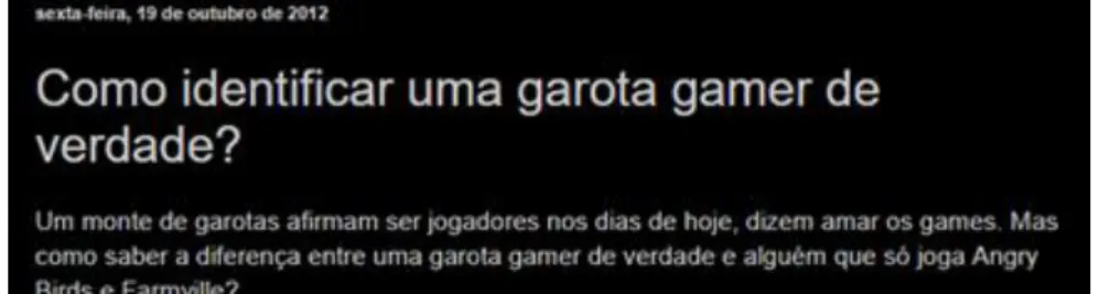 Figura 7 – Artigo eletrônico intitulado “Como identificar uma garota gamer de verdade?” 