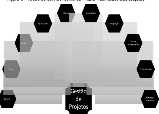 Figura 5 – Áreas de conhecimento do PMBOK alinhados aos projetos 