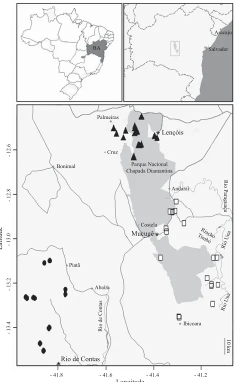 Fig 1 Outline of the area sampled, showing the geographical position of each sampled site