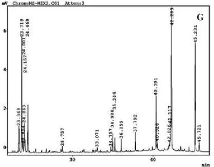 Figure 1. Chromatographic profiles obtained from oleoresin extracts of Zingiber officinale after gas chromatography.