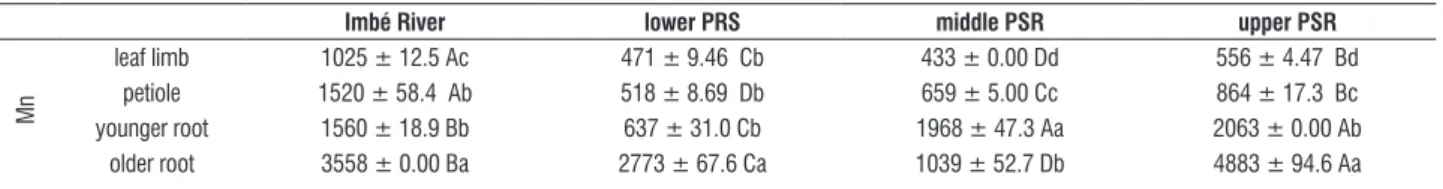 table 2. Metal concentrations (mg kg -1  dry weight) in water hyacinth parts from four collections point (rio Imbé, lower, middle and upper PSR) in March 2006