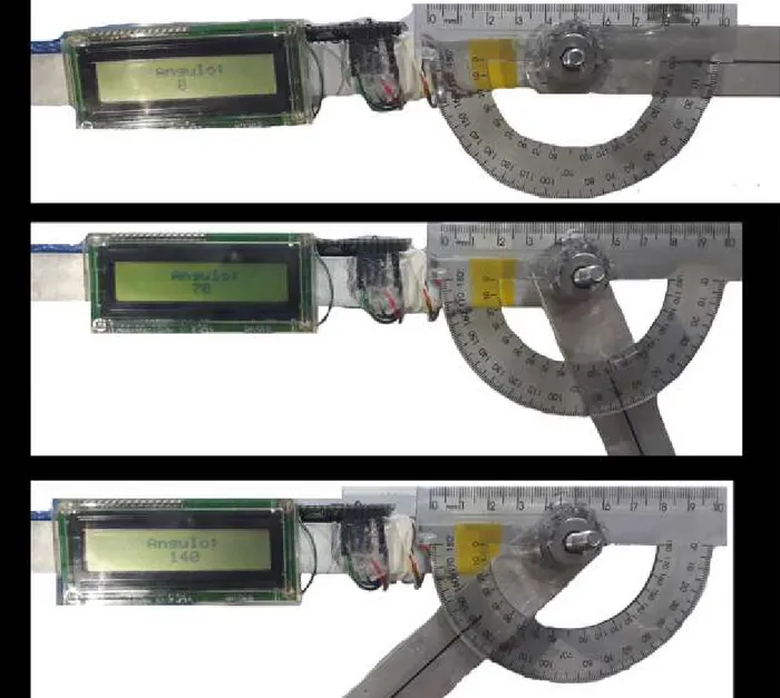 Figure 11: Examples of measurements made with the goniometer: a) 0º, b) 70º e c) 140º