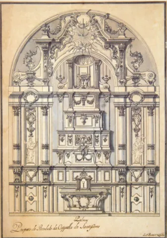 Fig. 20 - Desenho de autoria de Antonio Landi para o retábulo do  altar-mor da Igreja da Sé
