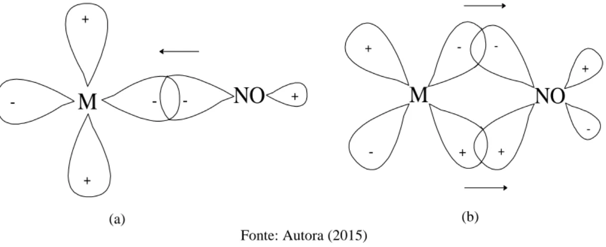Figura 36- Representação dos orbitais moleculares entre a ligação metal e NO envolvendo as interações          