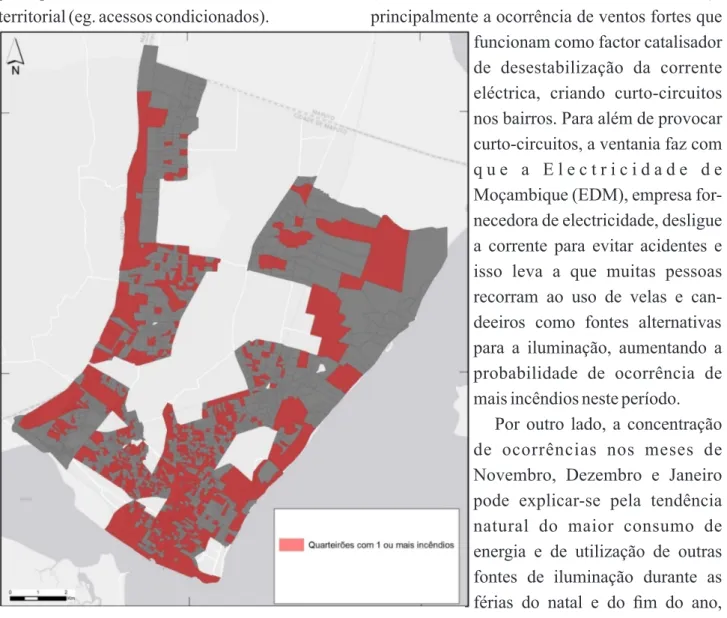 Figura  2  –  Mapa  dos  quarteirões  com  incêndios  validados no Município de Maputo.