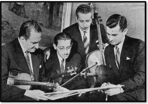 Figura 5: Quarteto de Cordas Municipal de São Paulo, a época da composição da obra: Alfonsi,  Schaffman, Corazza e Oelsner
