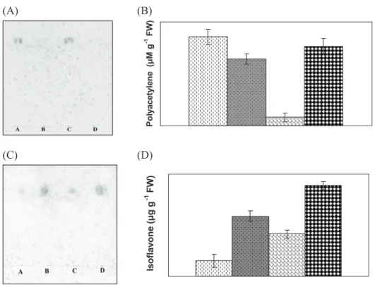 figure 5. Estimation of polyacetylenes and isoflavones from healthy and diseased Hibiscus cannabinus (kenaf) and H