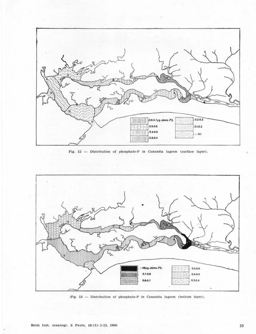 Fig_  12  - Dlstributlon  or  phospha te-P  in  Ca n a néla  la goon  (s urface  layer)_ 