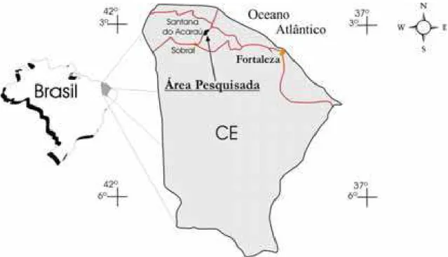 Figura 2.1: Mapa de localização da área de estudo com as principais vias de acesso. 