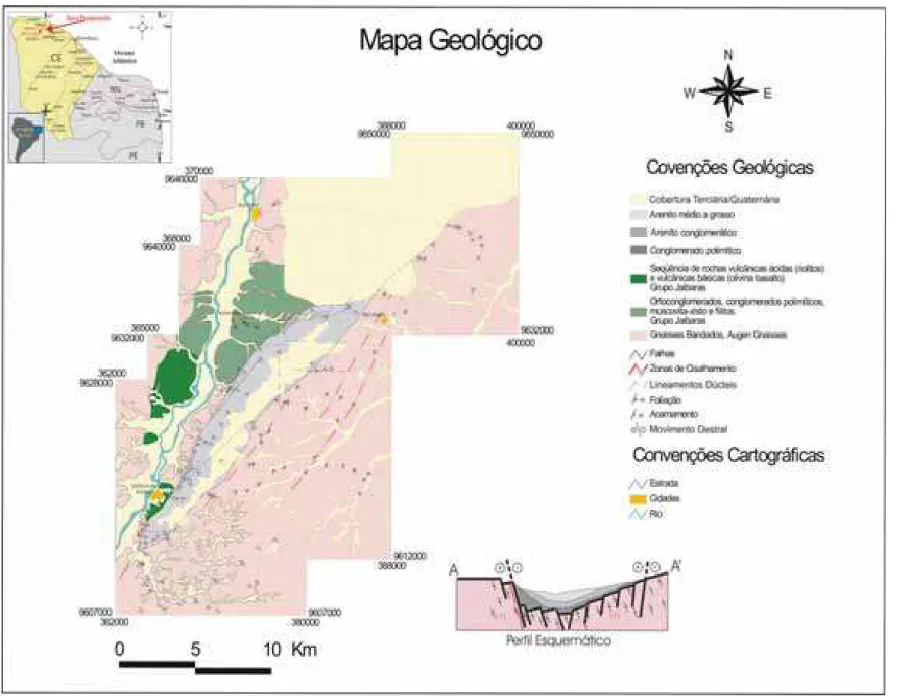 Figura 3.5: Mapa Geológico da área estudada. Modificado de Galvão 2002 e Dextro 1987.
