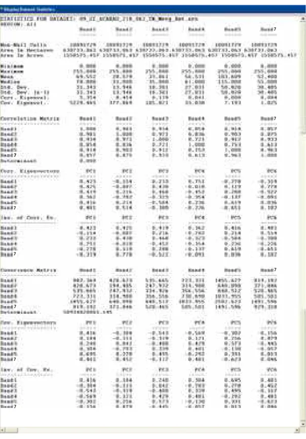 Tabela 4.2: Análise estatística do merg das bandas 1, 2, 3, 4, 5 e 7 do sistema Landsat 5-TM